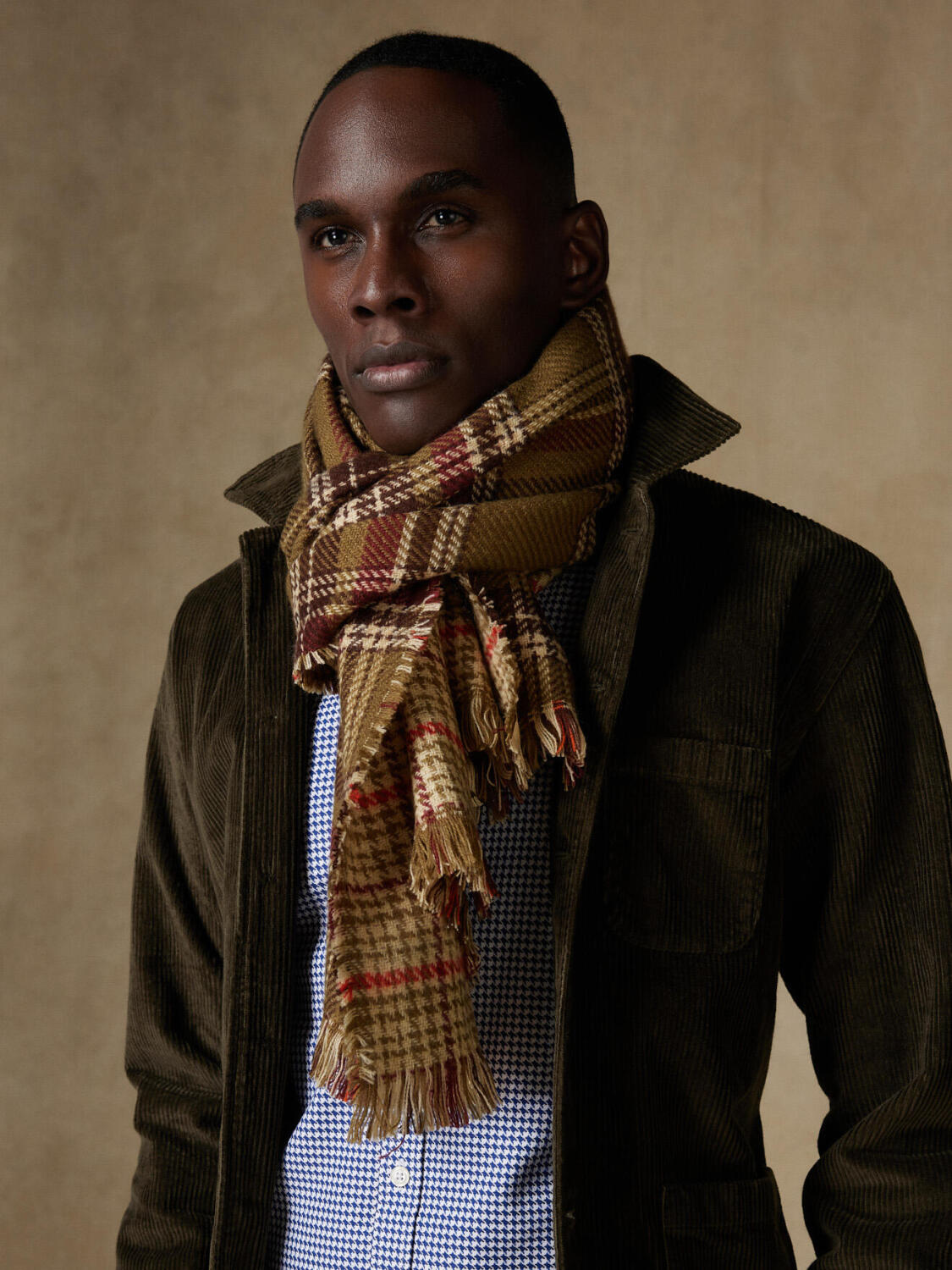 Jacht kaki ruit sjaal met dubbele vlakken