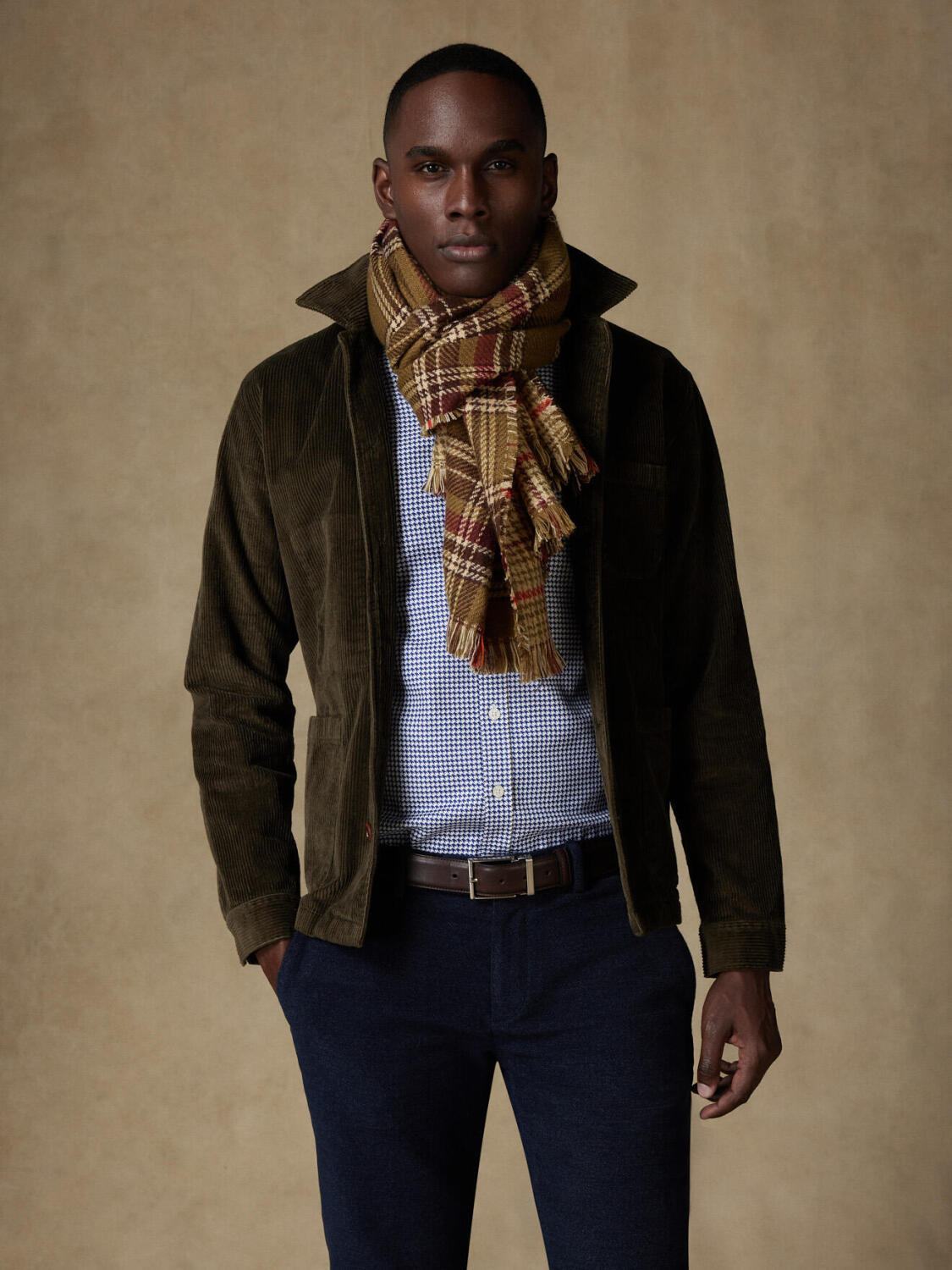 Jacht kaki ruit sjaal met dubbele vlakken