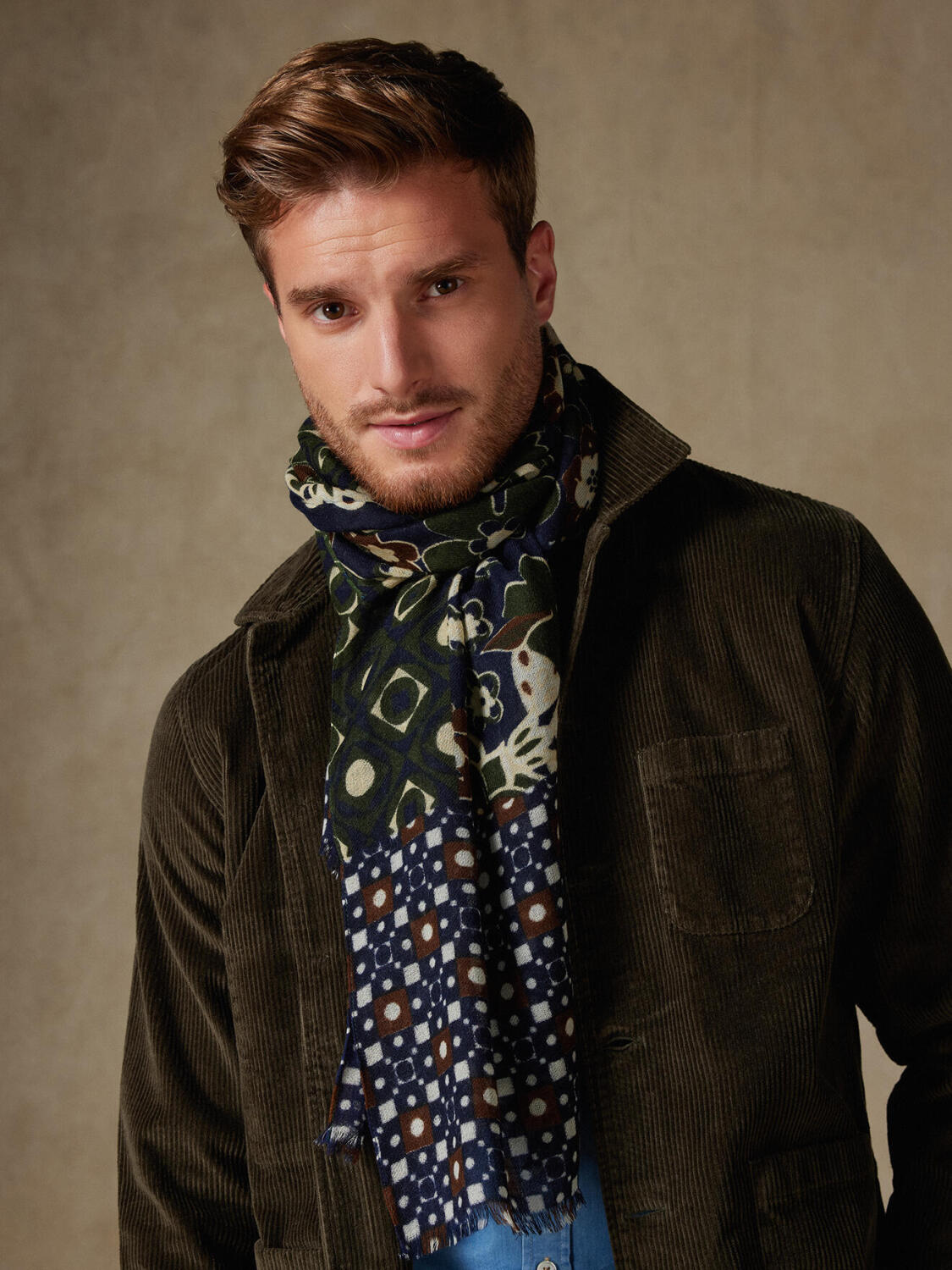 Navy Patterned Oliver Scarf