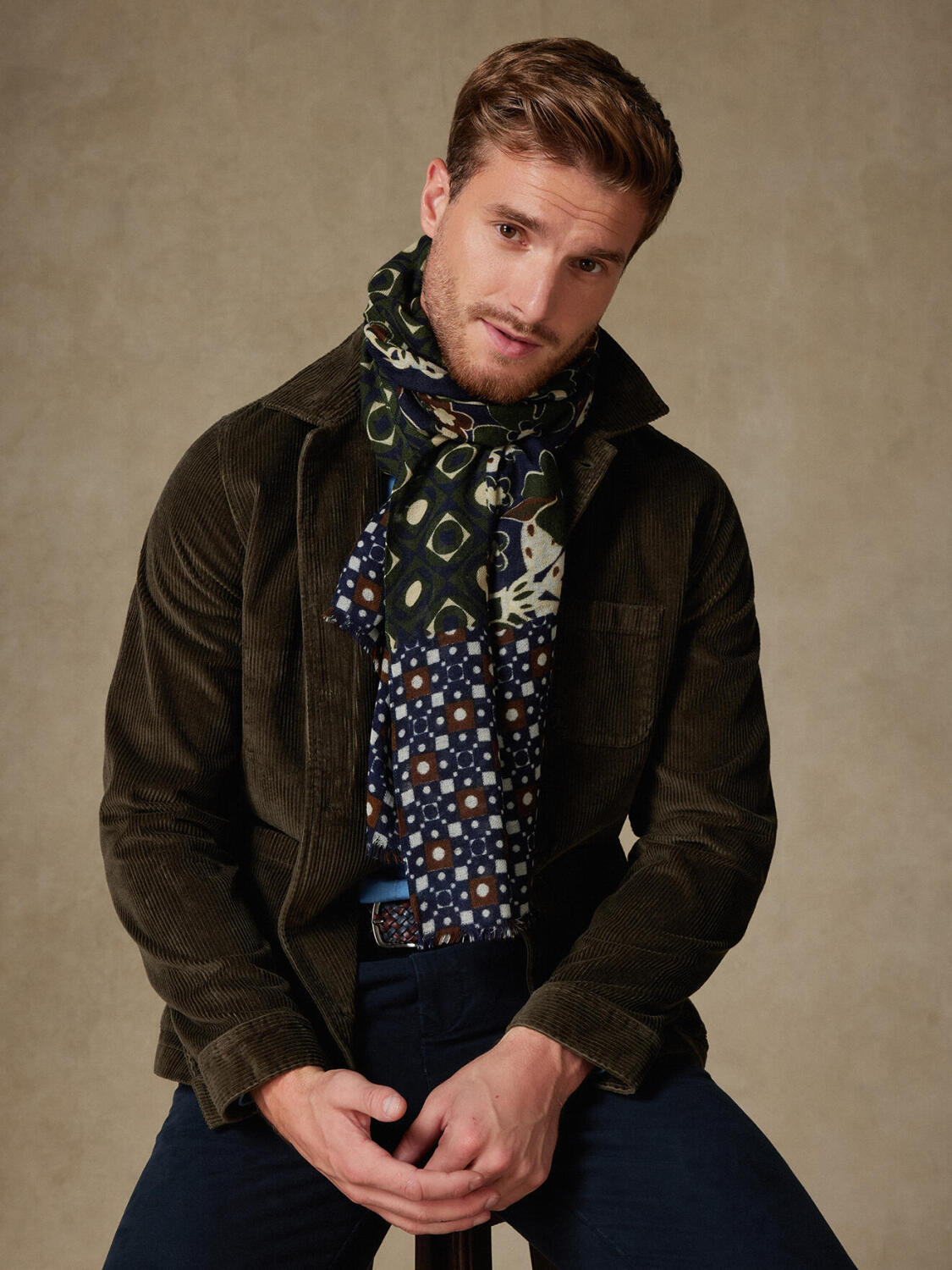 Navy Patterned Oliver Scarf