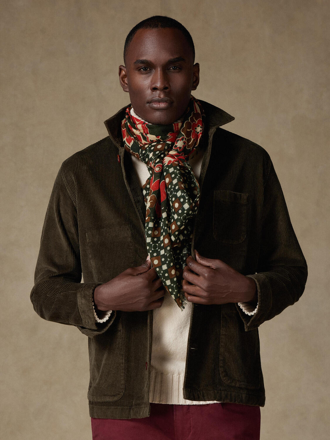 Khaki patterned Oliver Scarf