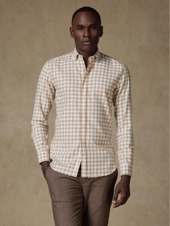 Rob Beige Checkered Flannel shirt - Buttoned down collar