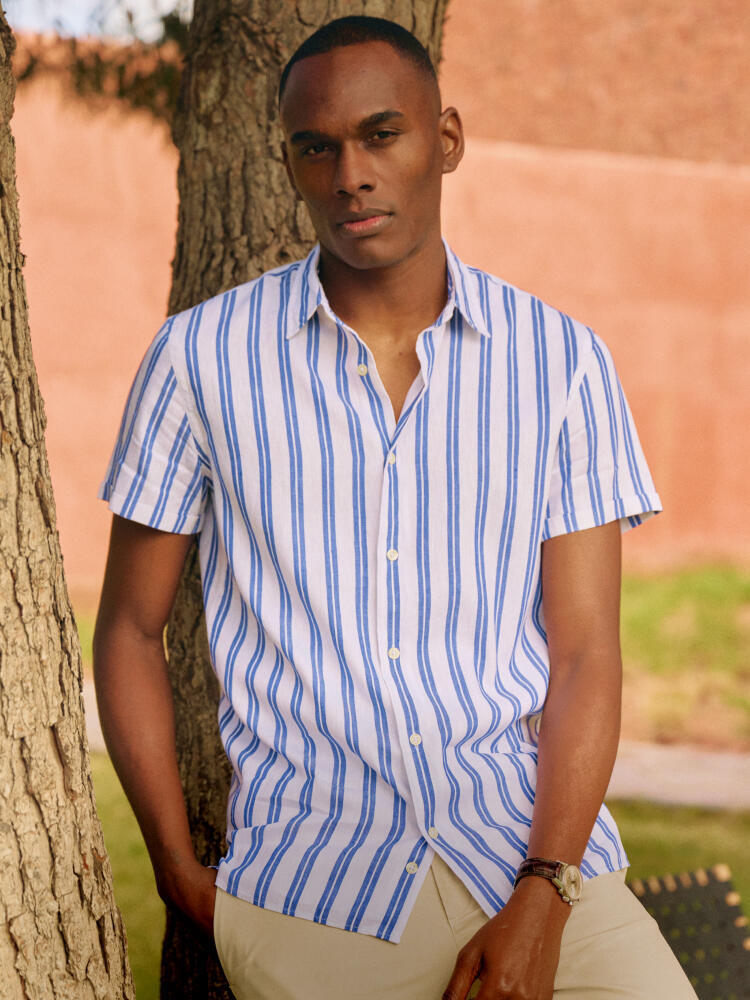 Chemise manches courtes Dean en lin à rayures marine