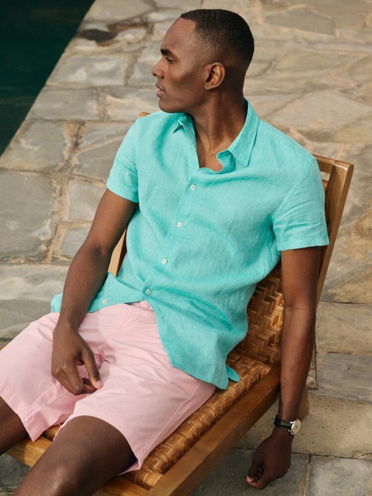 Chemise manches courtes Olaf en lin émeraude