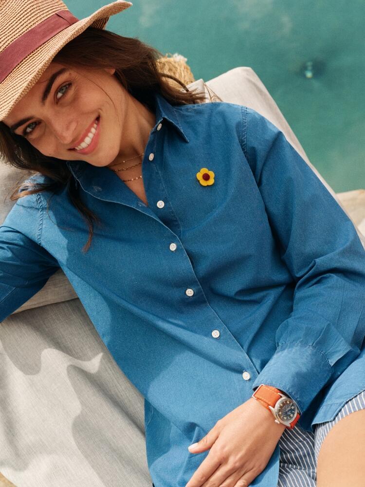 Chemise Albane en lin à effet denim ciel