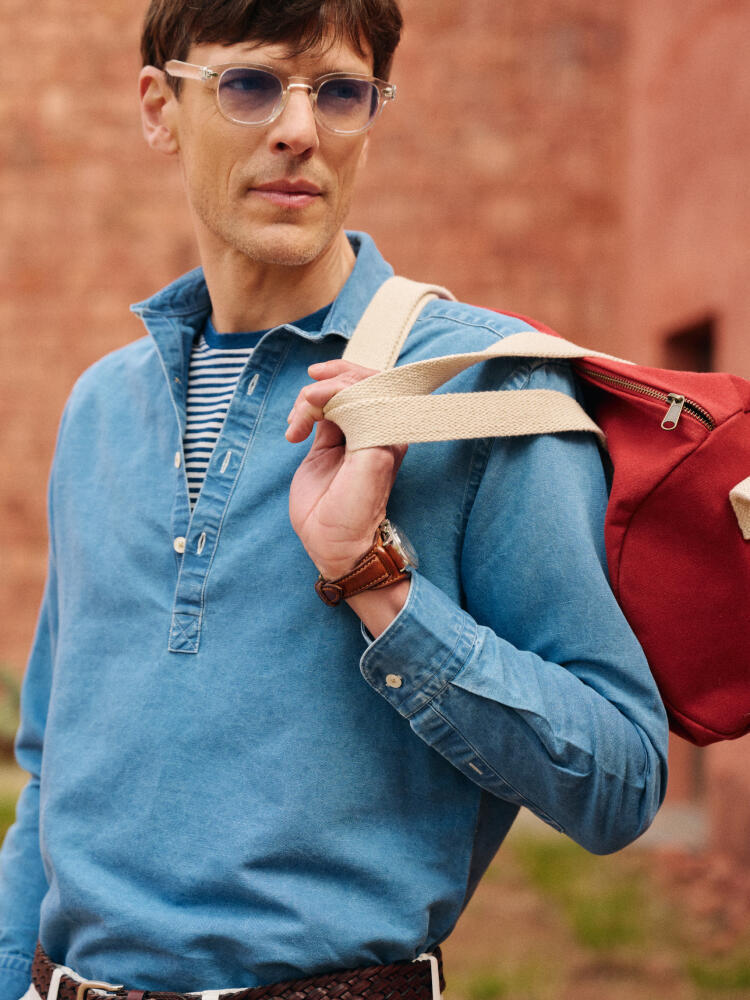 Chemise Polo Tim en lin indigo