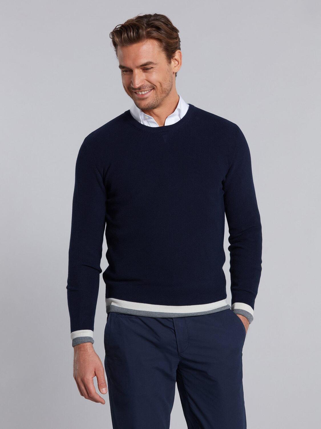 Pull col rond marine