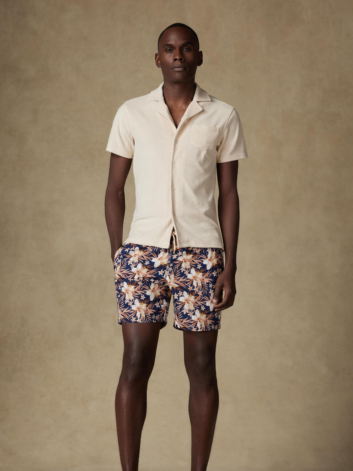 Maillot de bain Tahiti à fleurs marine