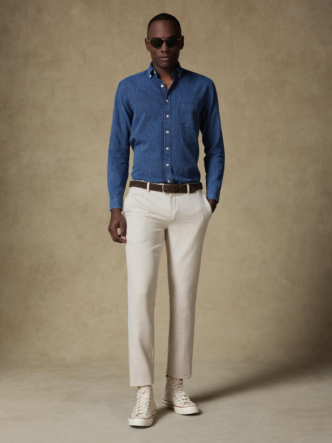 Pantaloni Adam in cotone lino sabbia