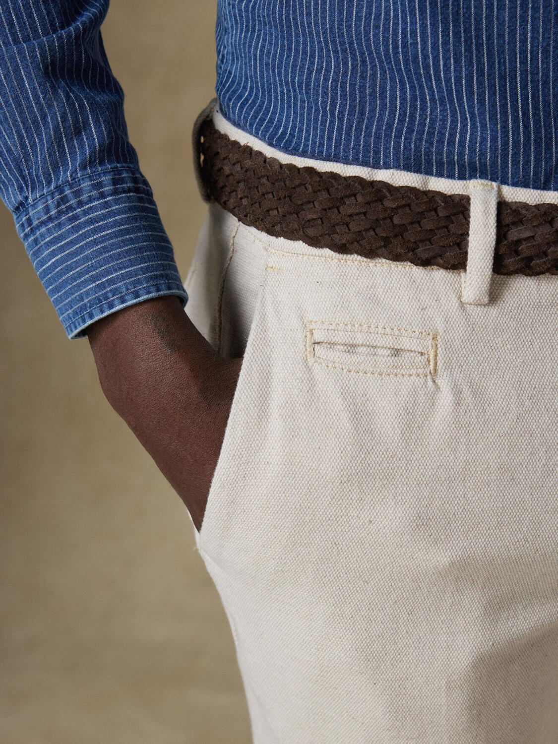 Pantaloni Adam in cotone lino sabbia