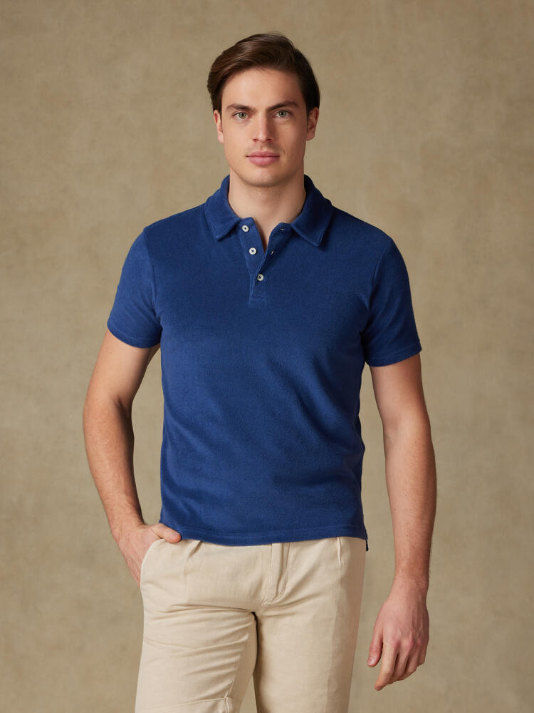 Frottee-Poloshirt blau