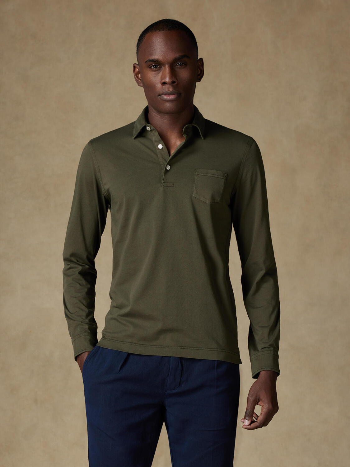 Polo Bred a maniche lunghe in jersey kaki