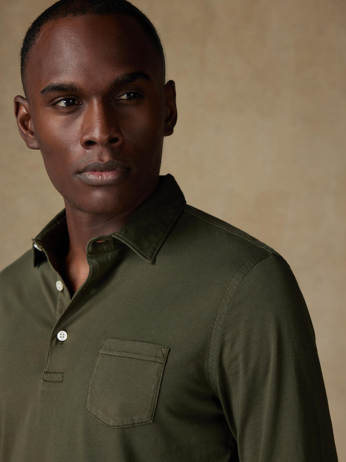 Polo Bred a maniche lunghe in jersey kaki