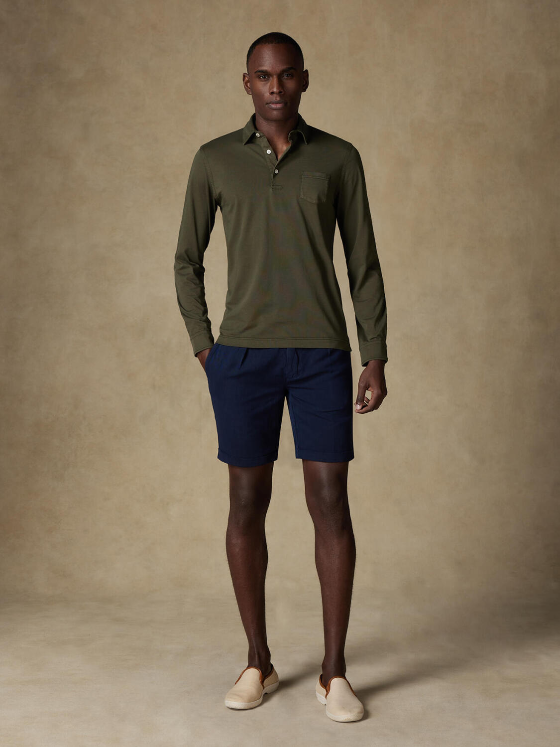 Polo Bred a maniche lunghe in jersey kaki