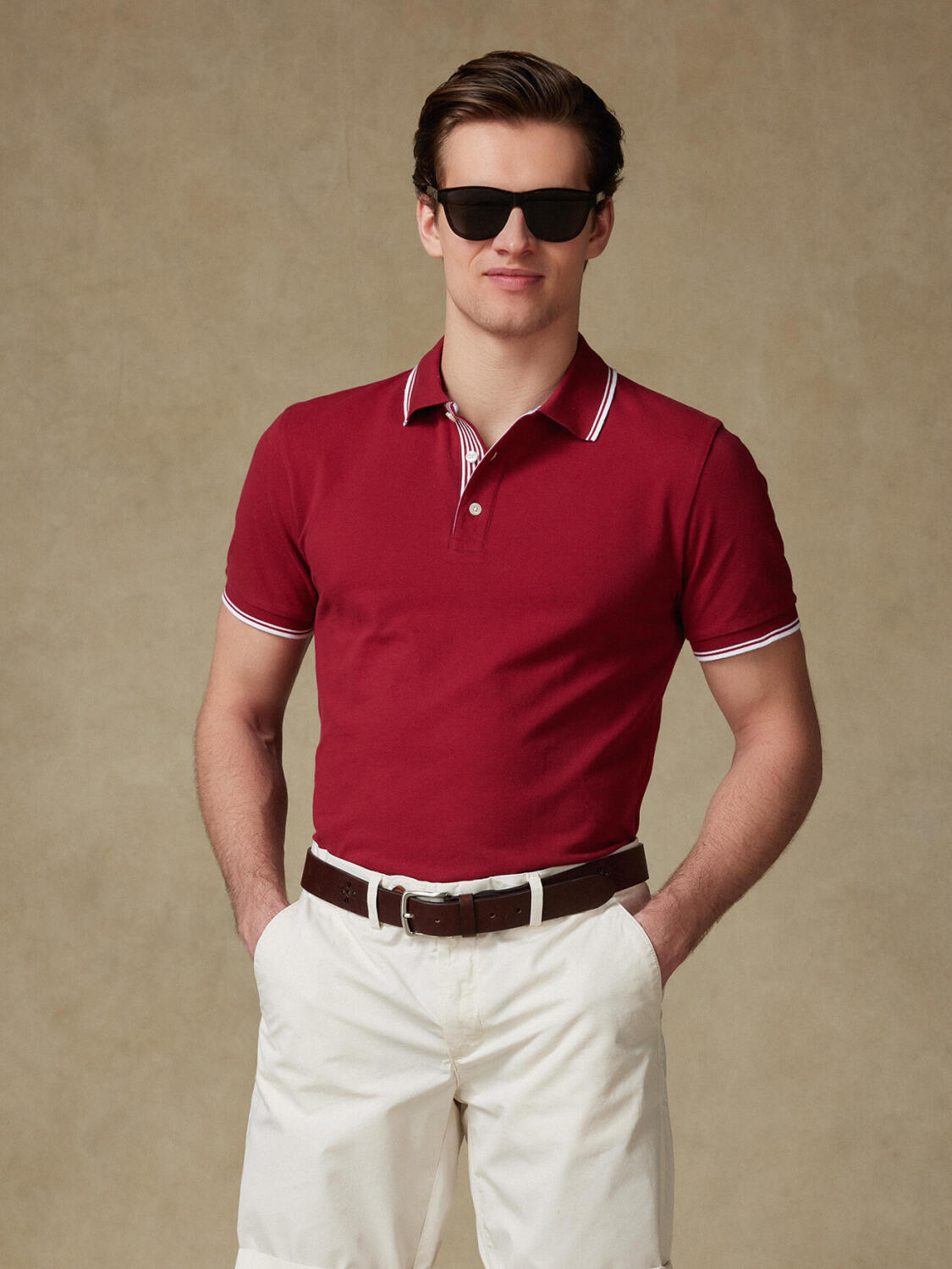 Polo Ray in bordeauxfarbenem Piqué