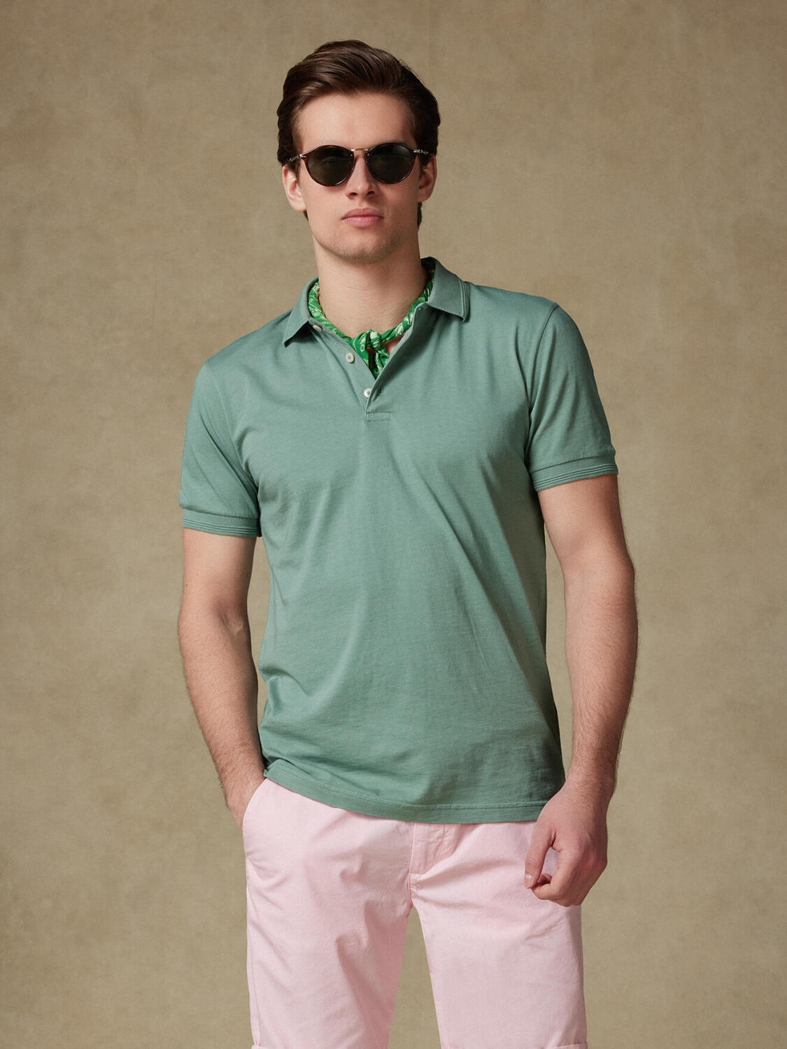 Polo Gareth aus celadonfarbenem Jersey