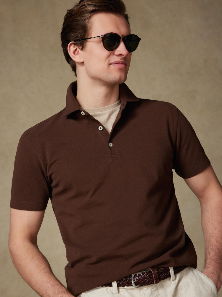 Polo Héritage en piqué marron