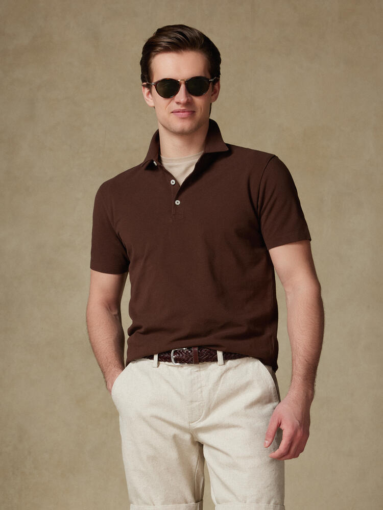 Polo Héritage en piqué marron