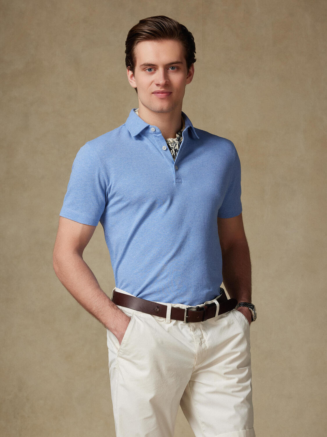 Heritage polo in sky piqué