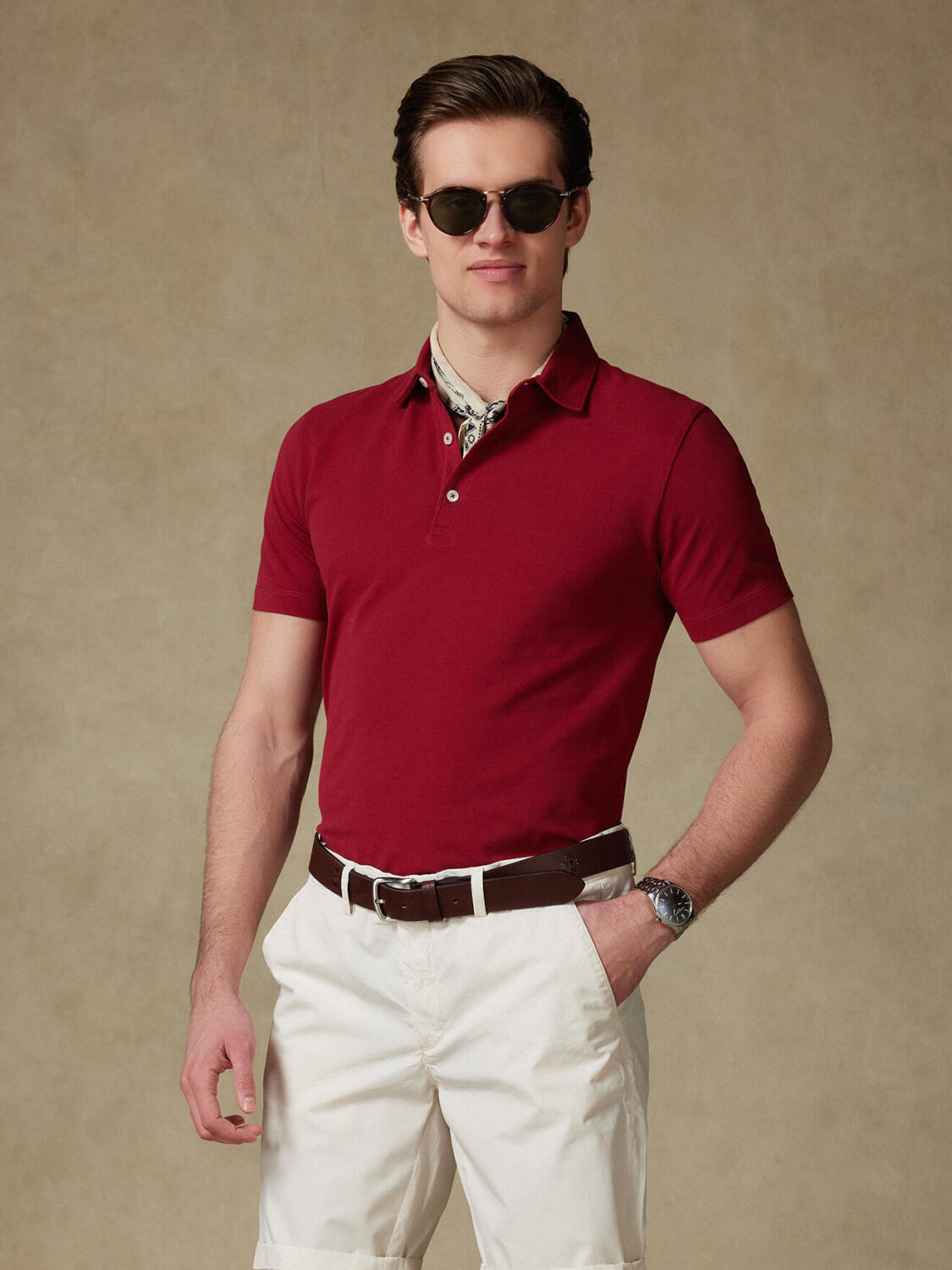 Polo Heritage en piqué burdeos