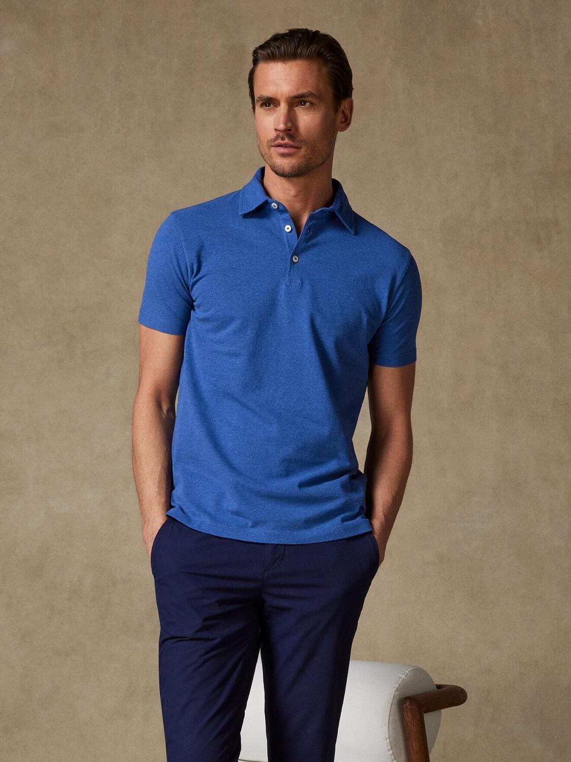 Heritage polo in blauw piqu&eacute; melange