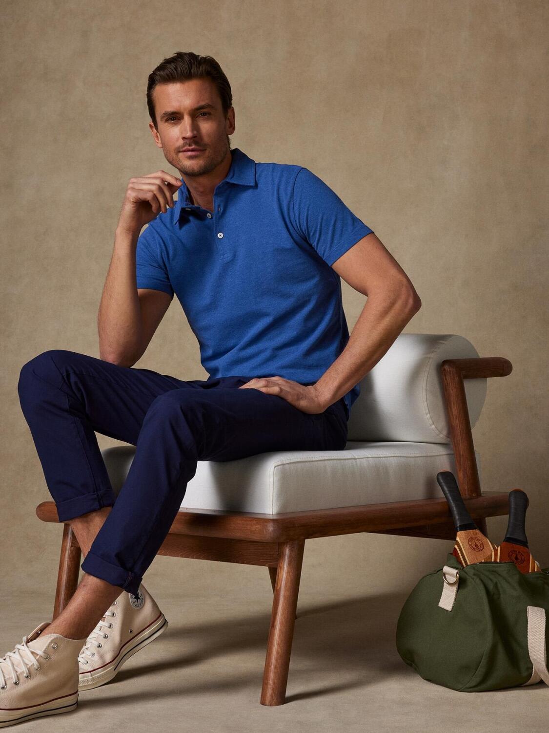 Heritage polo in blauw piqu&eacute; melange