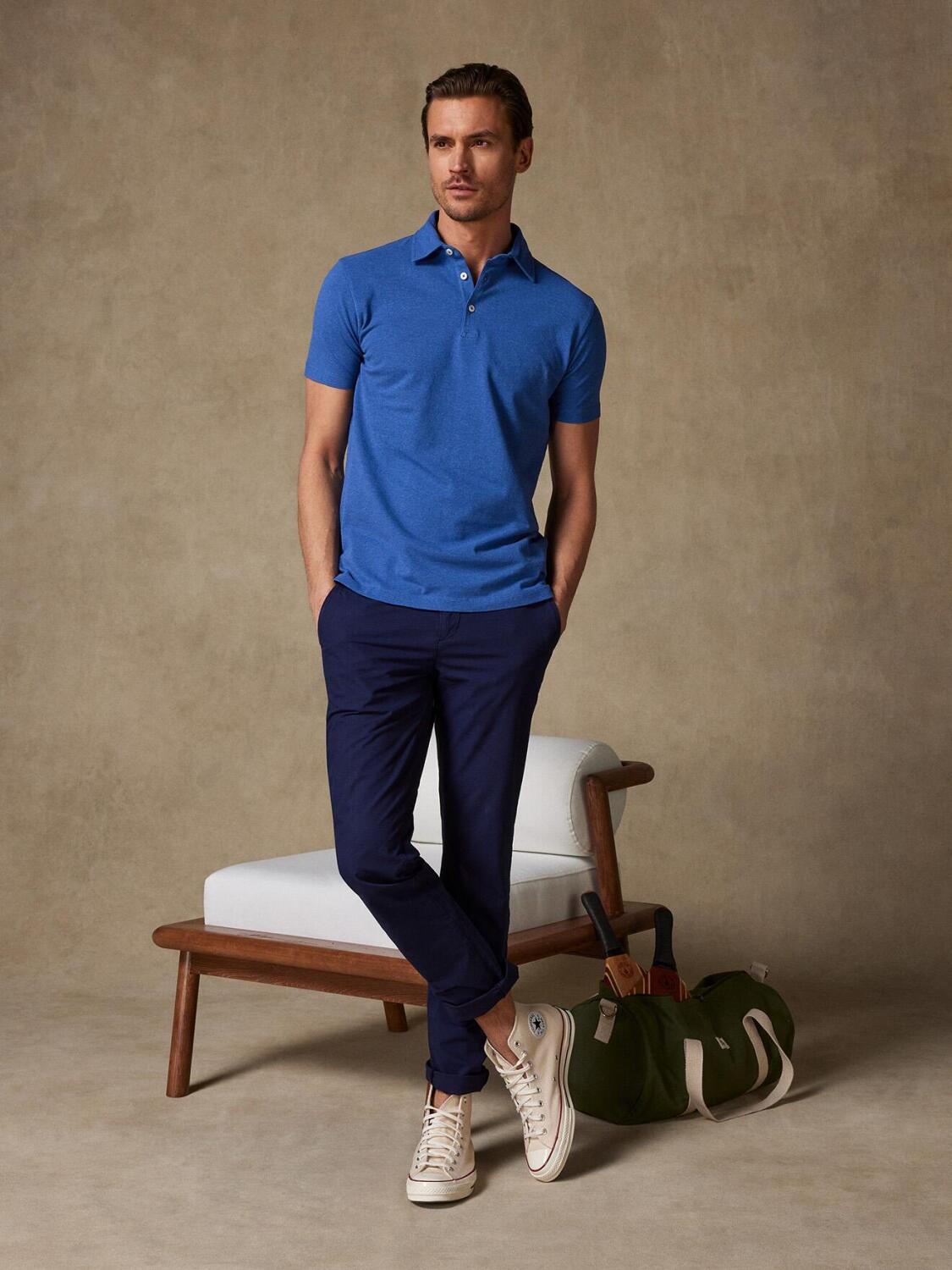 Heritage polo in blauw piqu&eacute; melange