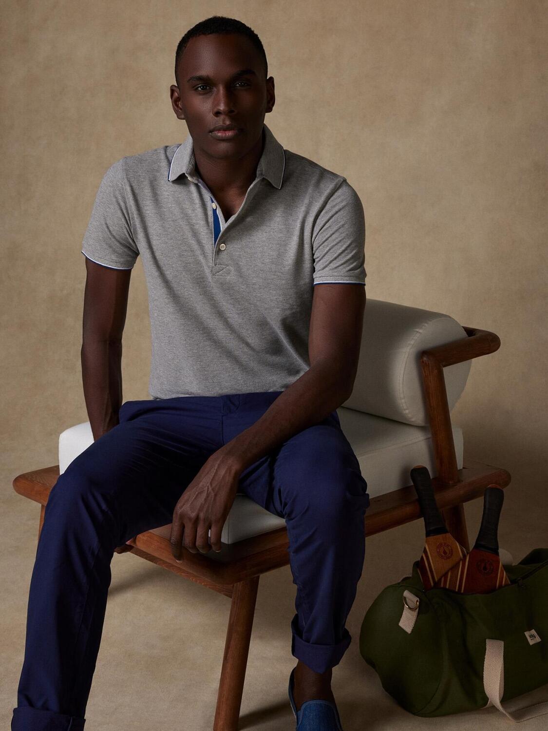 Swan polo in gevlekt grijs piqué