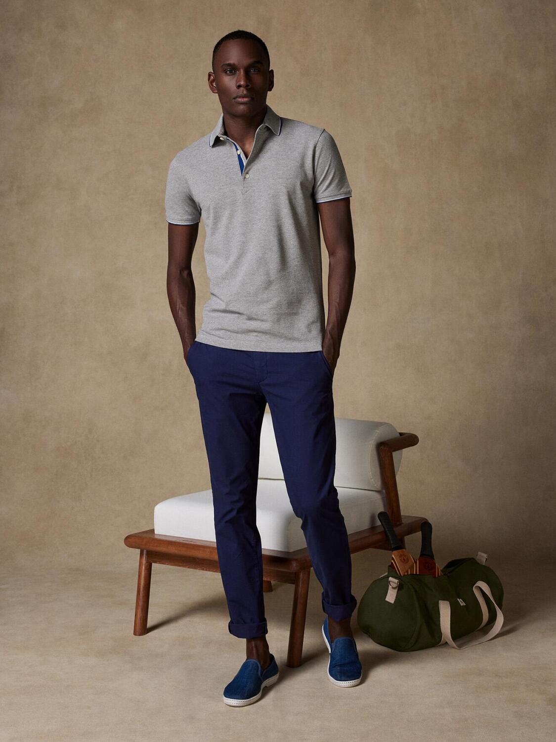 Swan polo in gevlekt grijs piqué