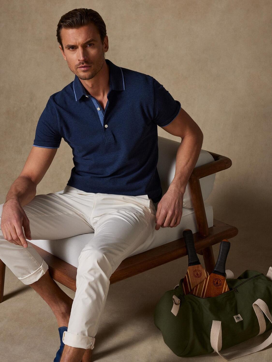 Swan polo in gevlekt blauw piqué