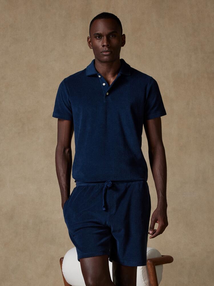 Terry polo in navy terry cloth