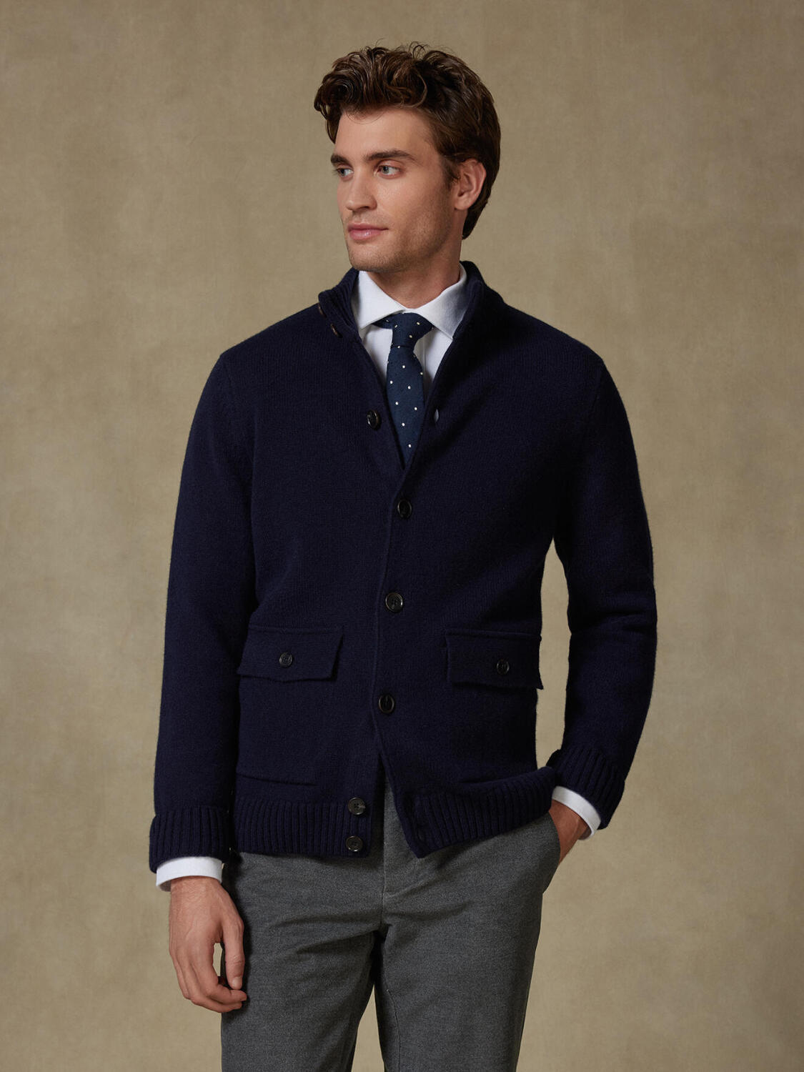 Cardigan Ashton in lana d’agnello blu navy
