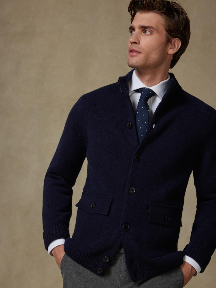Cardigan Ashton in lana d’agnello blu navy