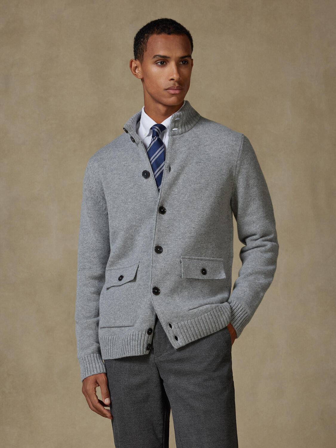 Cardigan Ashton in lana d’agnello grigio