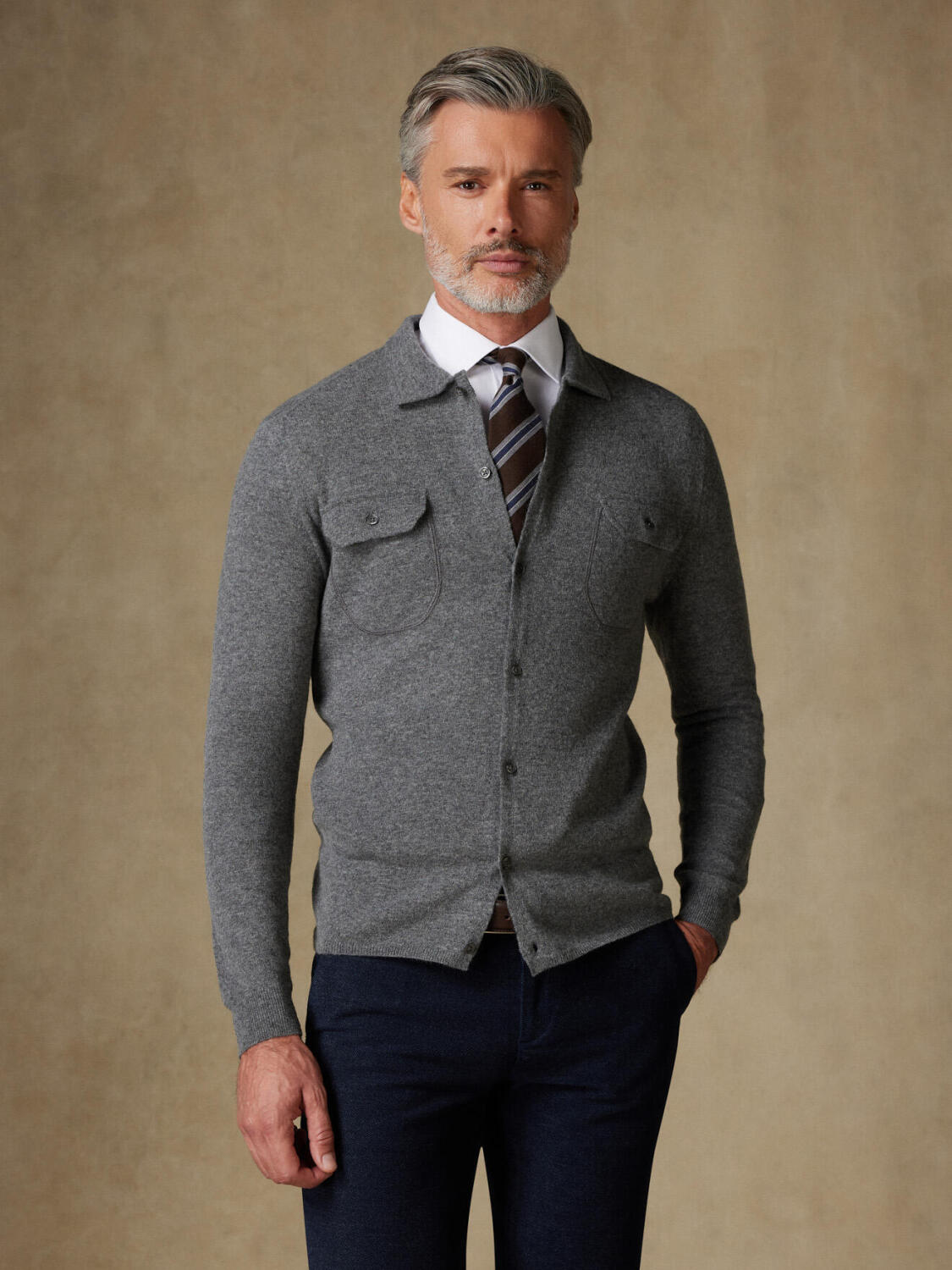 Dan Cardigan in grey lambswool