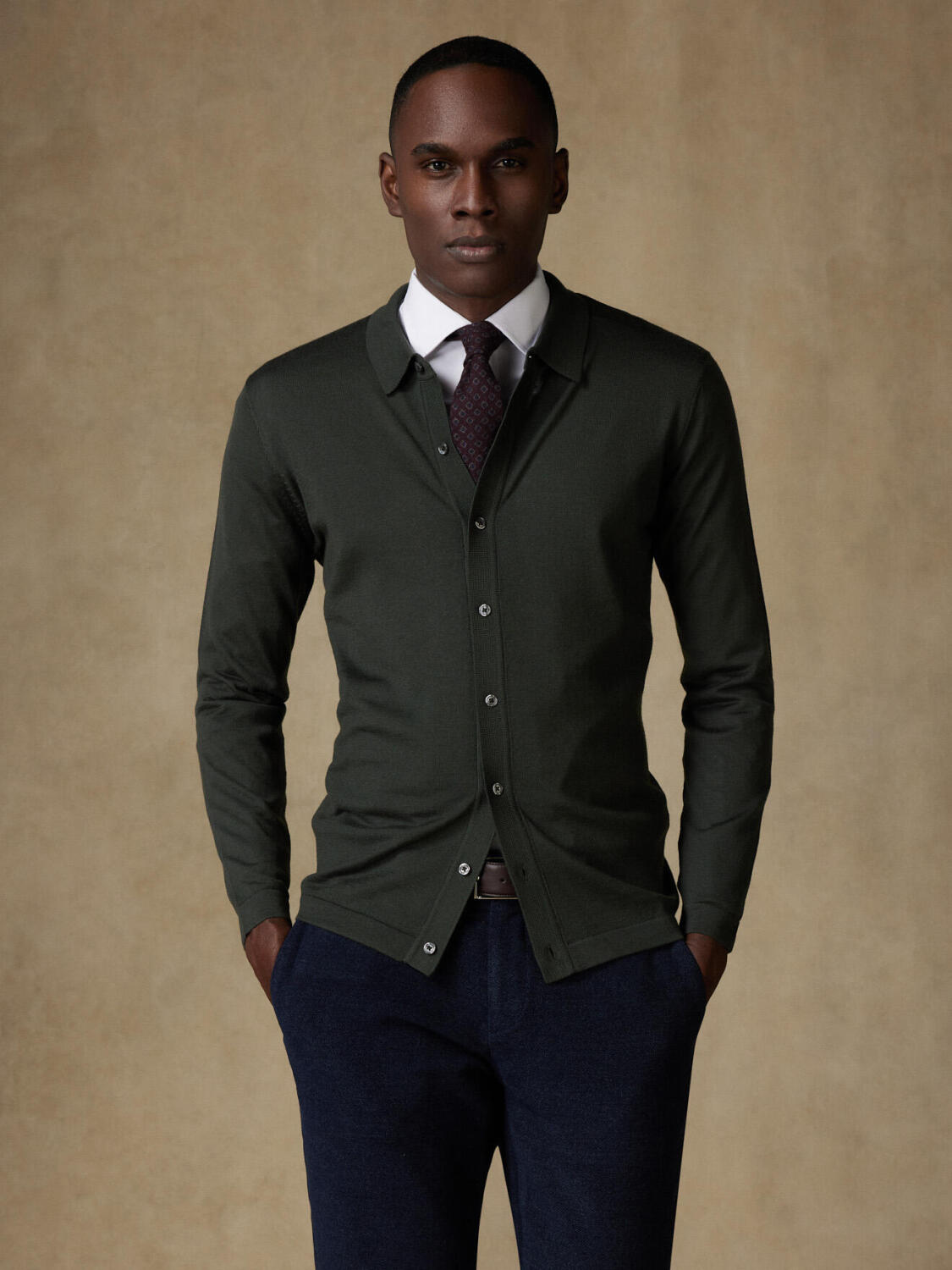 Cardigan Paige en mérinos kaki