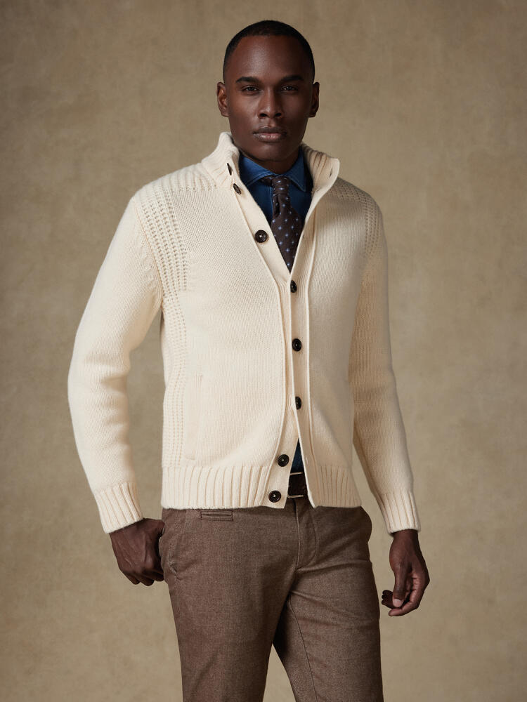 Ray cardigan in off-white lambswool