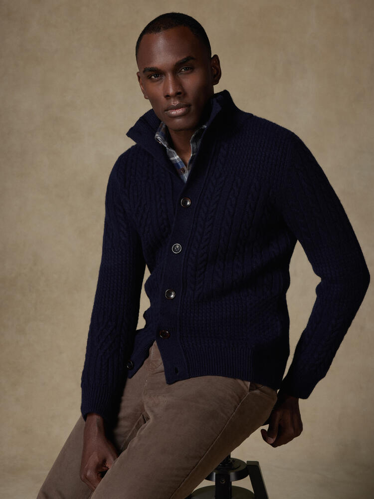 Stefan cardigan in navy lambswool