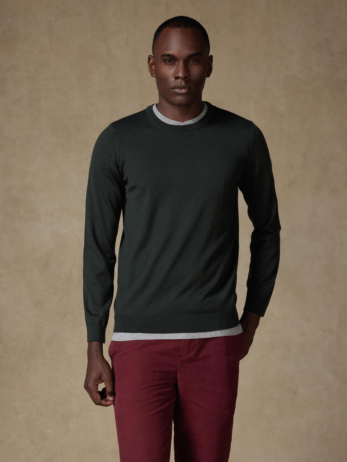 Russel round neck in khaki merino