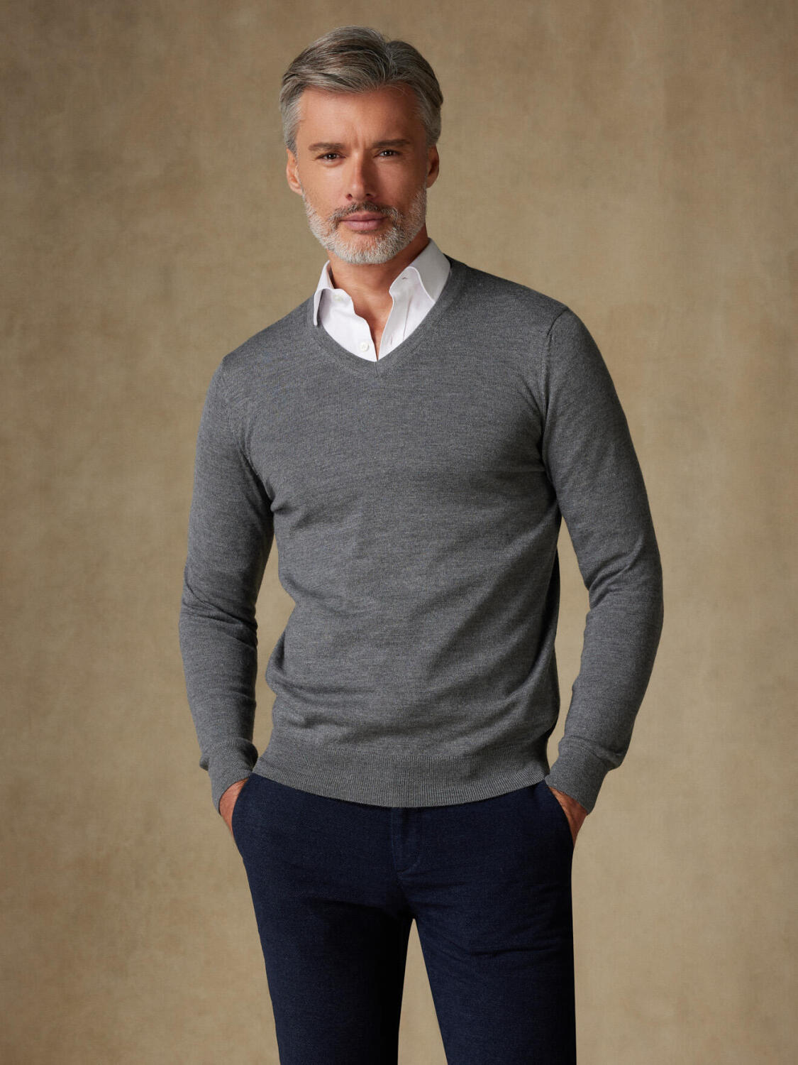 Dylan V-hals in grijs merino