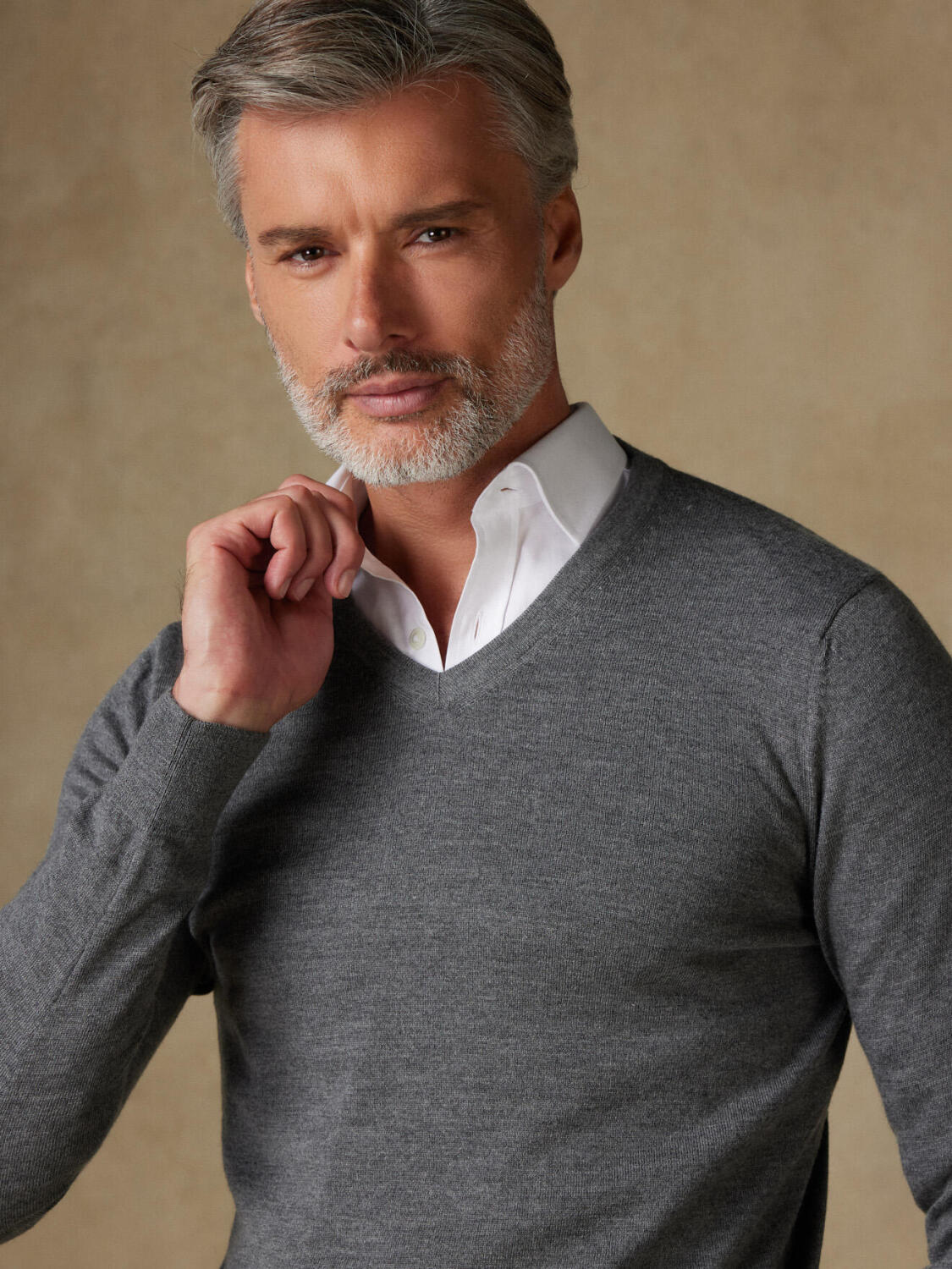 Dylan V-hals in grijs merino