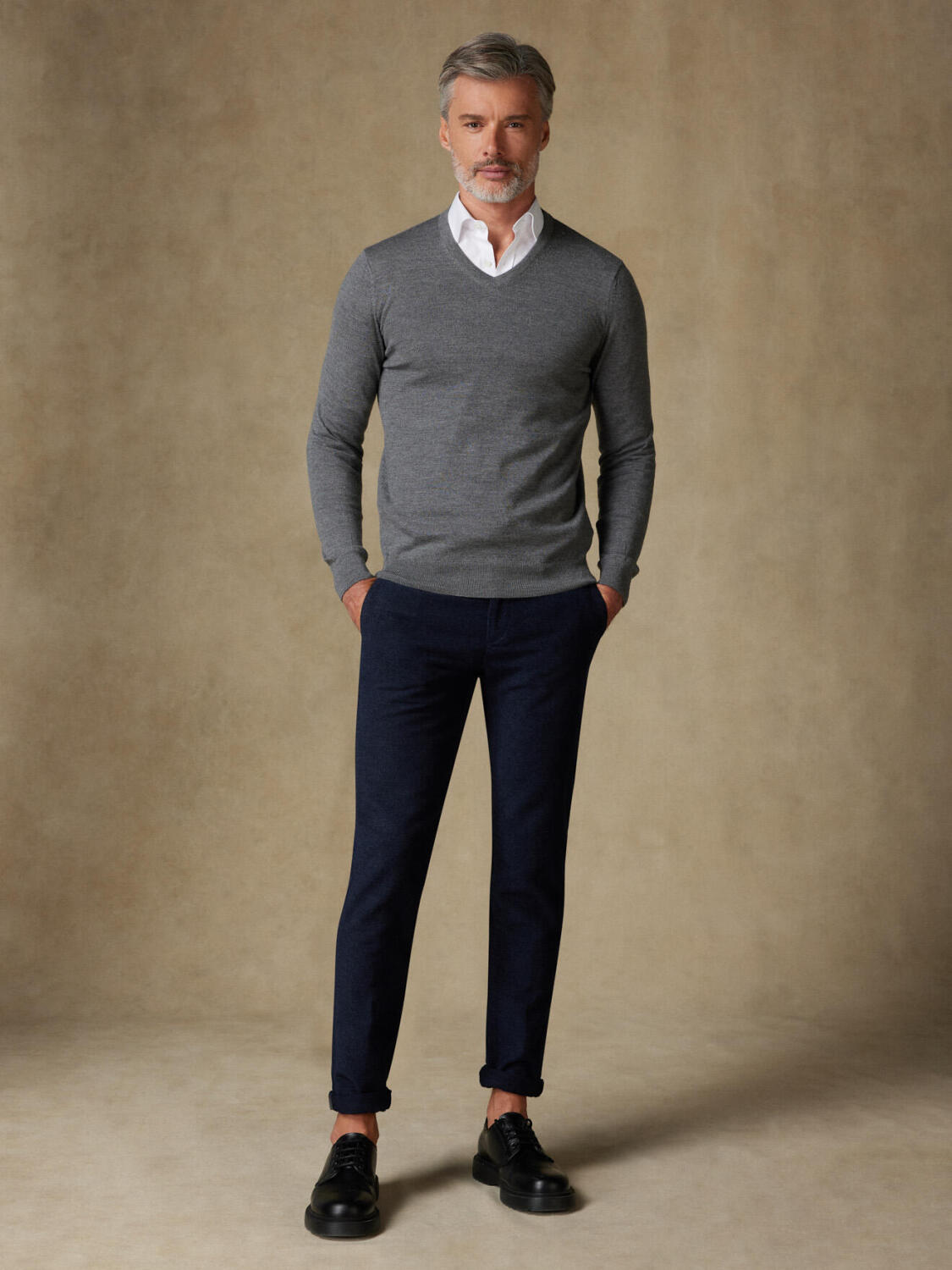 Dylan V-hals in grijs merino