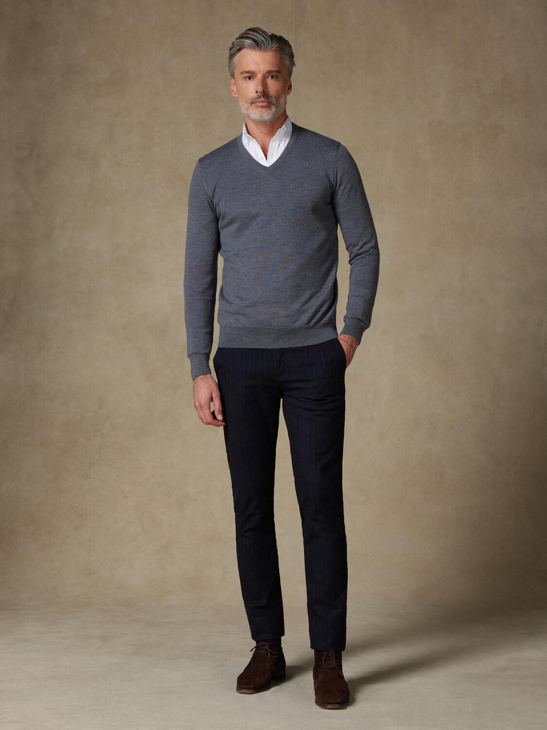 Maglia scollo a V Dylan in lana merino grigio