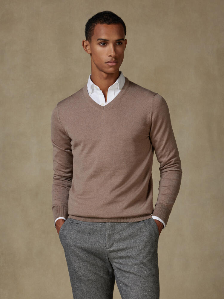 Maglia scollo a V Dylan in lana merino beige