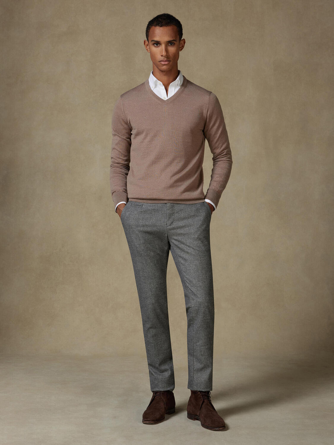 Maglia scollo a V Dylan in lana merino beige