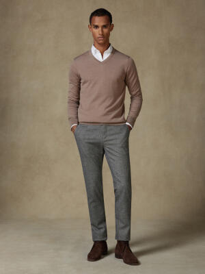 Maglia scollo a V Dylan in lana merino beige