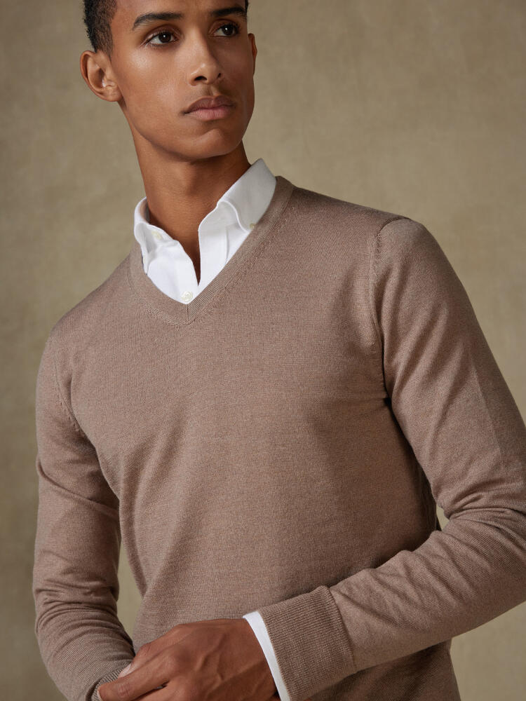 Maglia scollo a V Dylan in lana merino beige