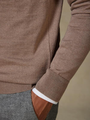 Maglia scollo a V Dylan in lana merino beige