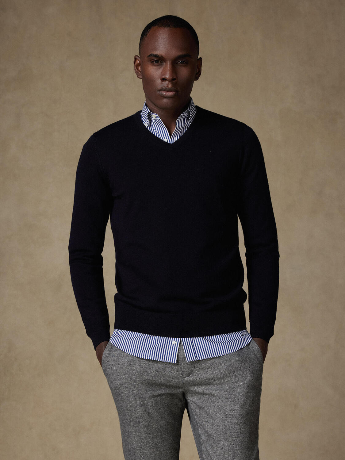 Maglia scollo a V Dylan in lana merino blu navy