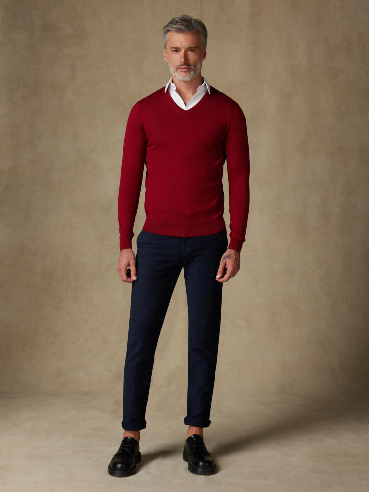 Dylan V-neck in red merino